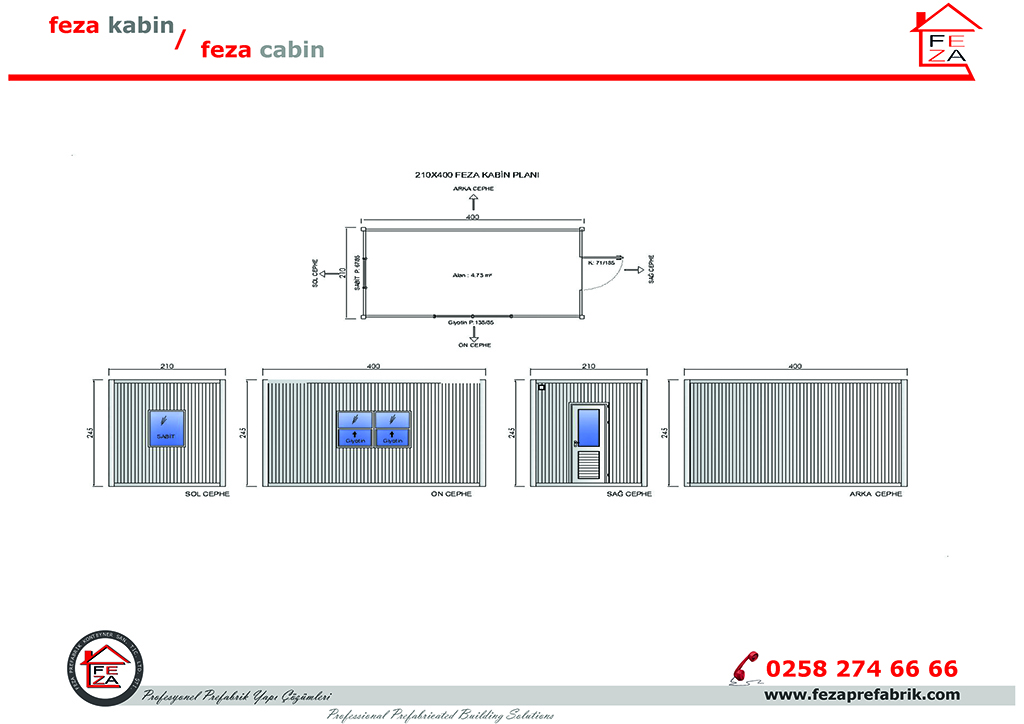 Feza 210x400 cm Ebatl Sandvi Panel Kabin