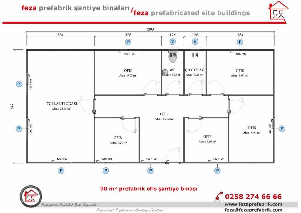 90 m Tek Katl Prefabrik Ofis