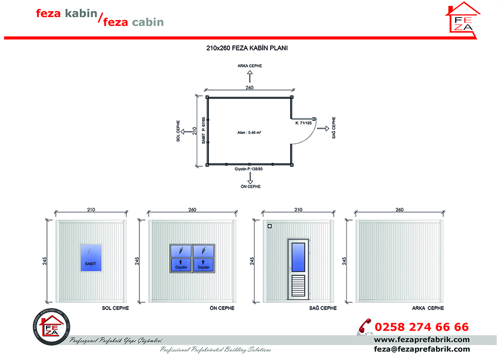 Feza 210x260 cm Ebatl Sandvi Panel Kabin