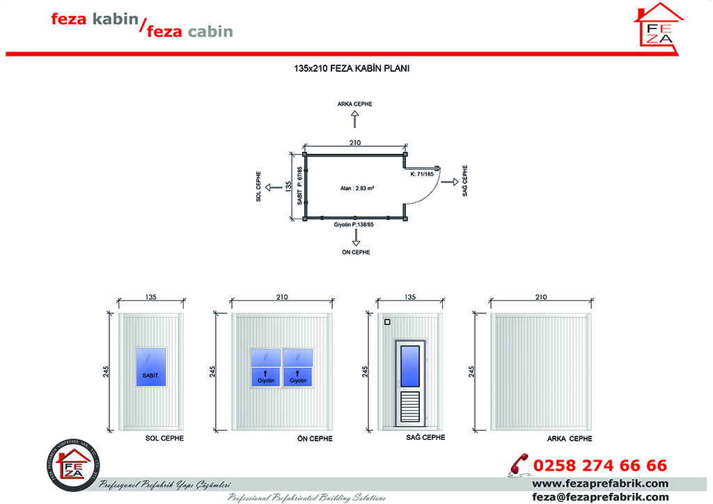 Feza 135x210 cm Ebatl Sandvi Panel Kabin