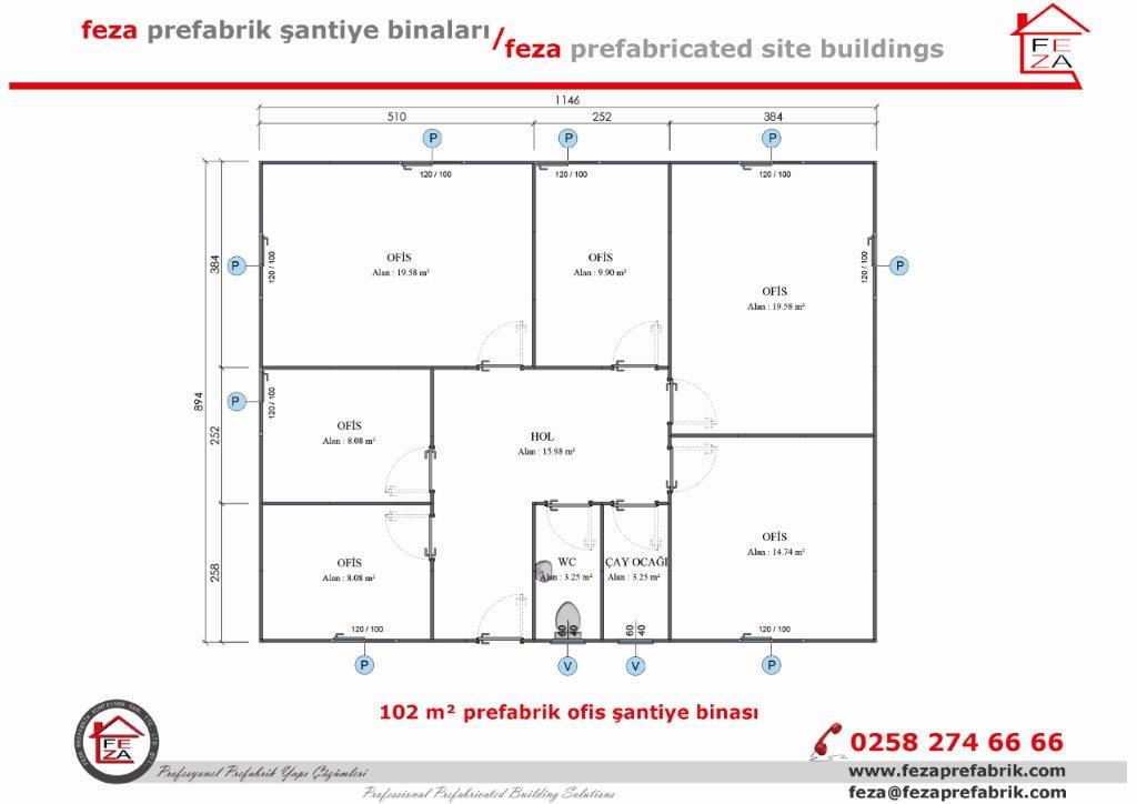 102 m Tek Katl Prefabrik Ofis