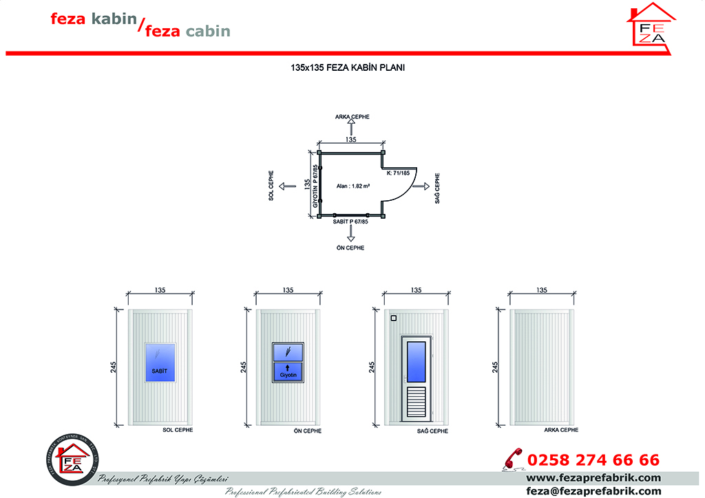 Feza 135x135 cm Ebatl Sandvi Panel Kabin