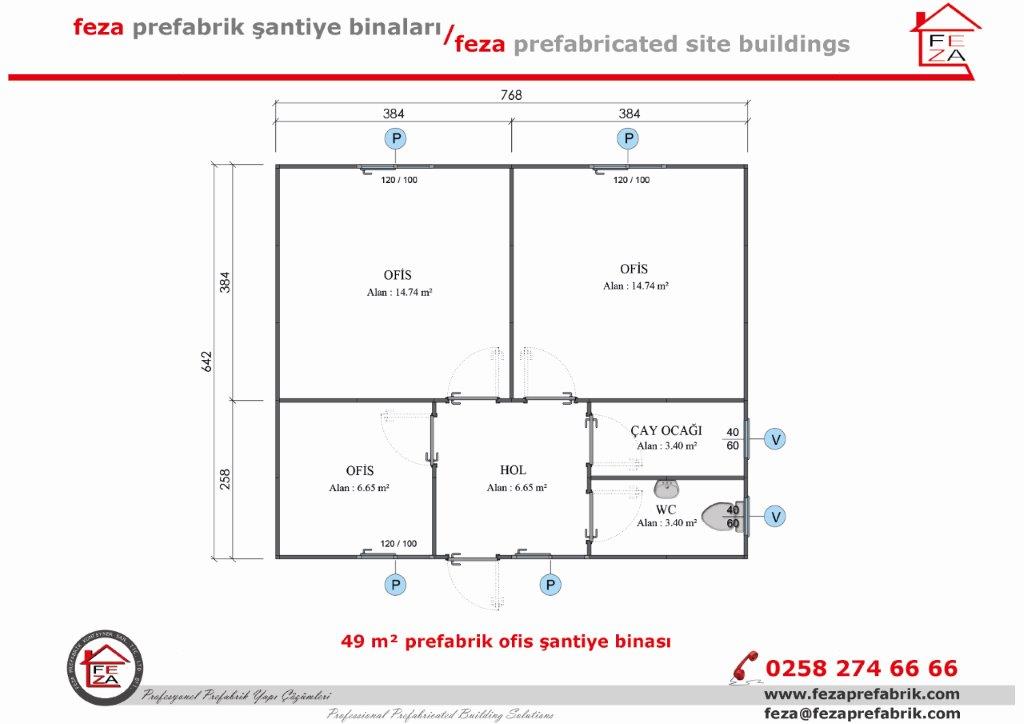 49 m Tek Katl Prefabrik Ofis