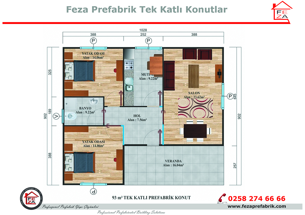 Feza 93 m Tek Katl Prefabrik Konut