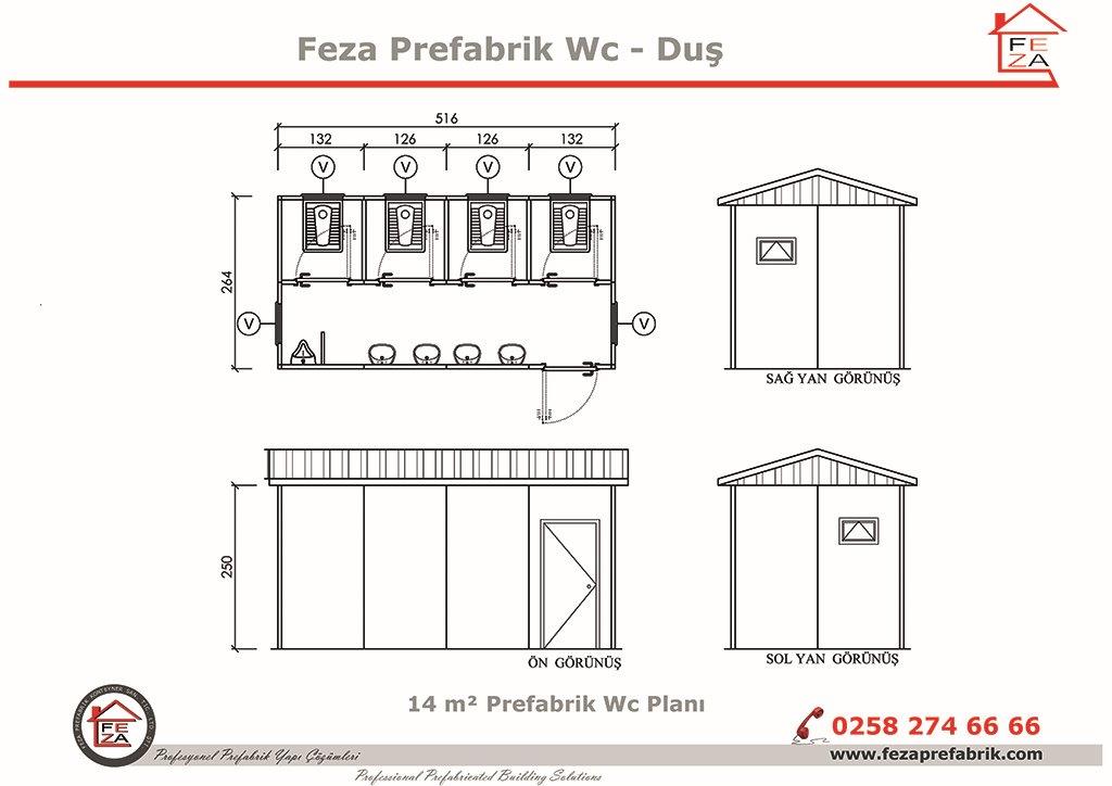 14 m Prefabrik Wc / Du nitesi