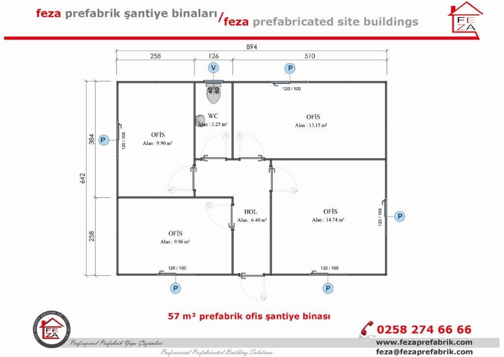 57 m Tek Katl Prefabrik Ofis