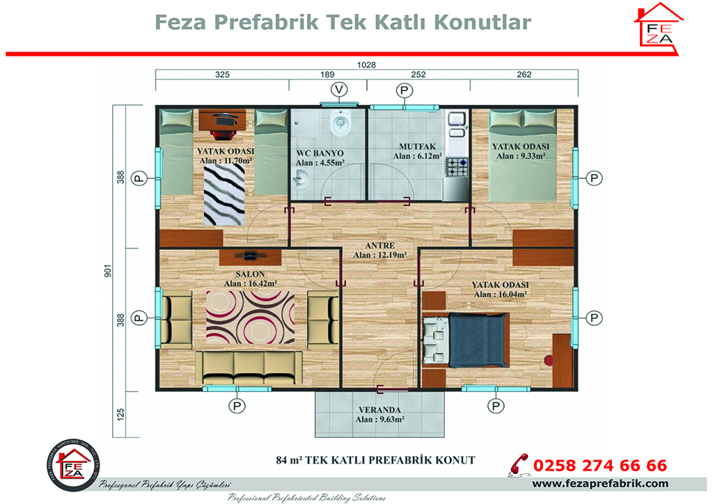 Feza 84 m Tek Katl Prefabrik Konut