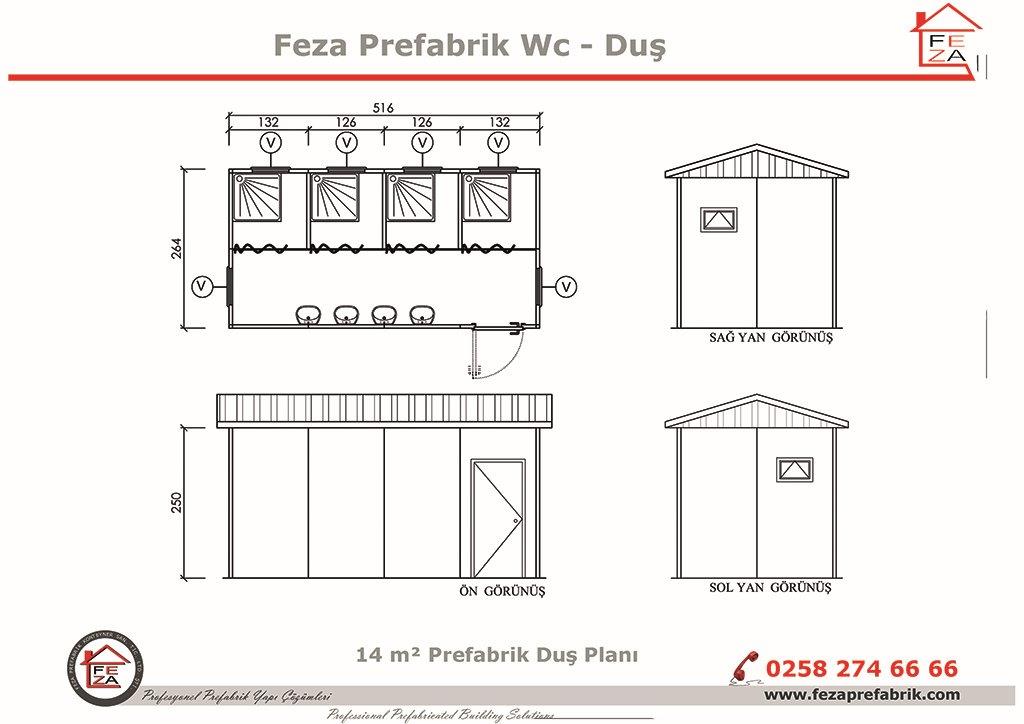 14 m Prefabrik Wc / Du nitesi