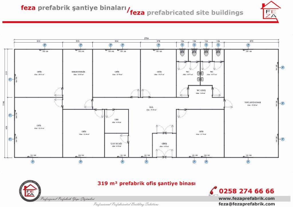 319 m Tek Katl Prefabrik Ofis 