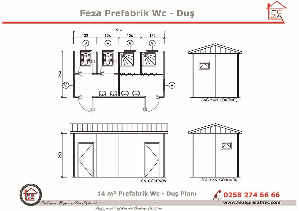 14 m Prefabrik Wc / Du nitesi