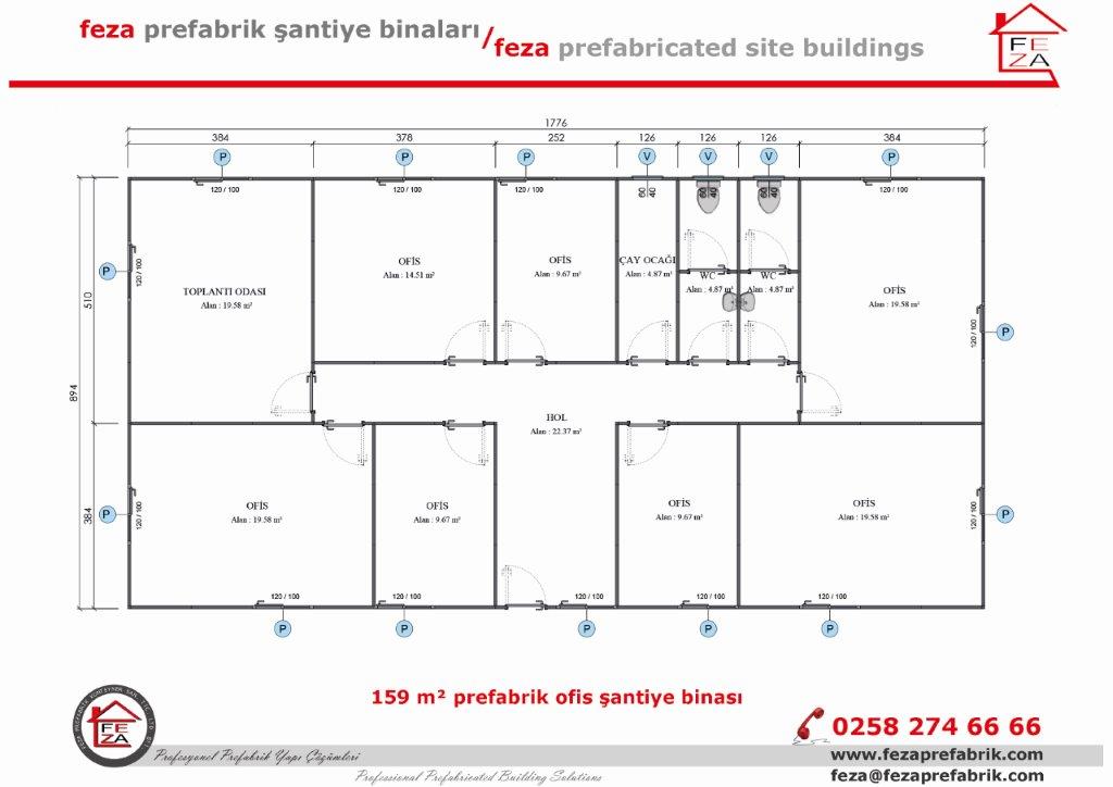 159 m Tek Katl Prefabrik Ofis